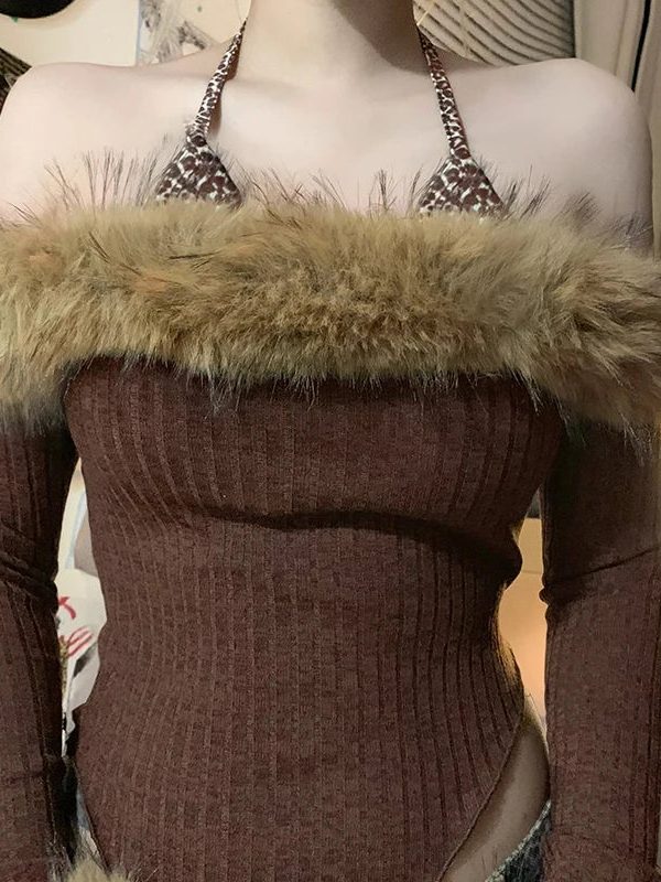 Off Shoulder Faux Fur Top