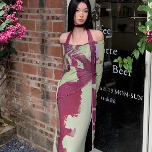 Off Shoulder Mesh Maxi Dress