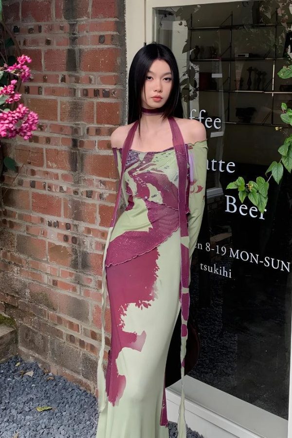 Off Shoulder Mesh Maxi Dress