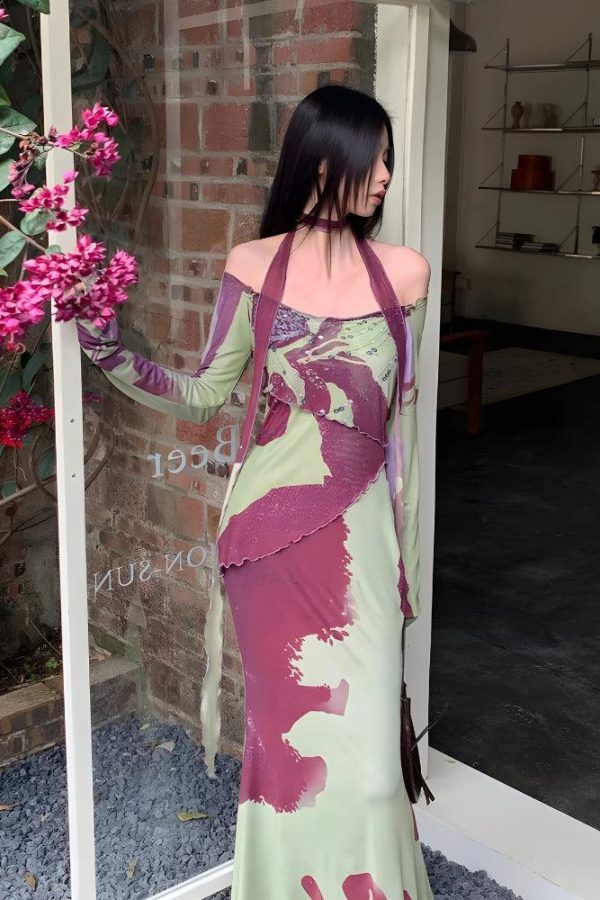 Off Shoulder Mesh Maxi Dress