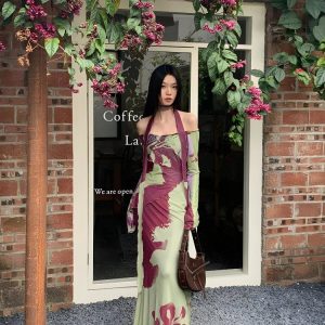 Off Shoulder Mesh Maxi Dress