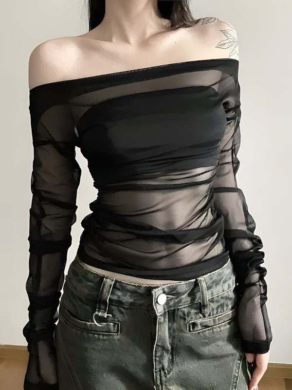 Off Shoulder Mesh Top
