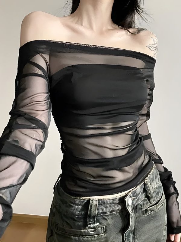 Off Shoulder Mesh Top
