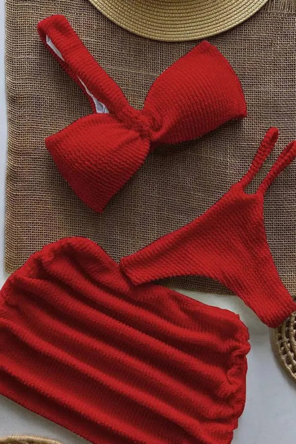 One Shoulder Cut Out Three Piece Bikini Set