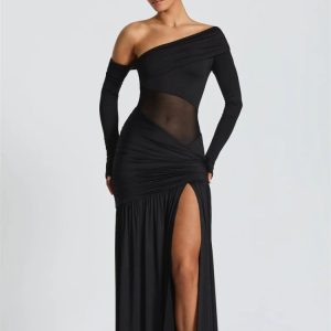 One Shoulder High Slit Maxi Dress