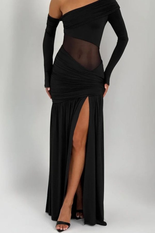 One Shoulder High Slit Maxi Dress