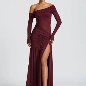 One Shoulder High Slit Maxi Dress