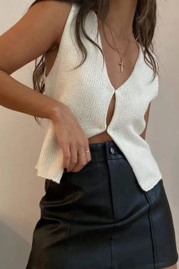 Open Front Knitted Cardigan Vest