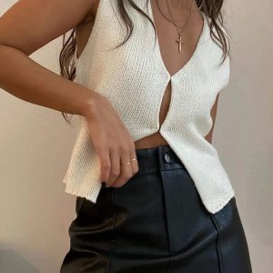 Open Front Knitted Cardigan Vest