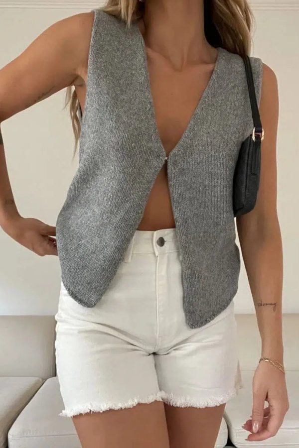 Open Front Knitted Cardigan Vest