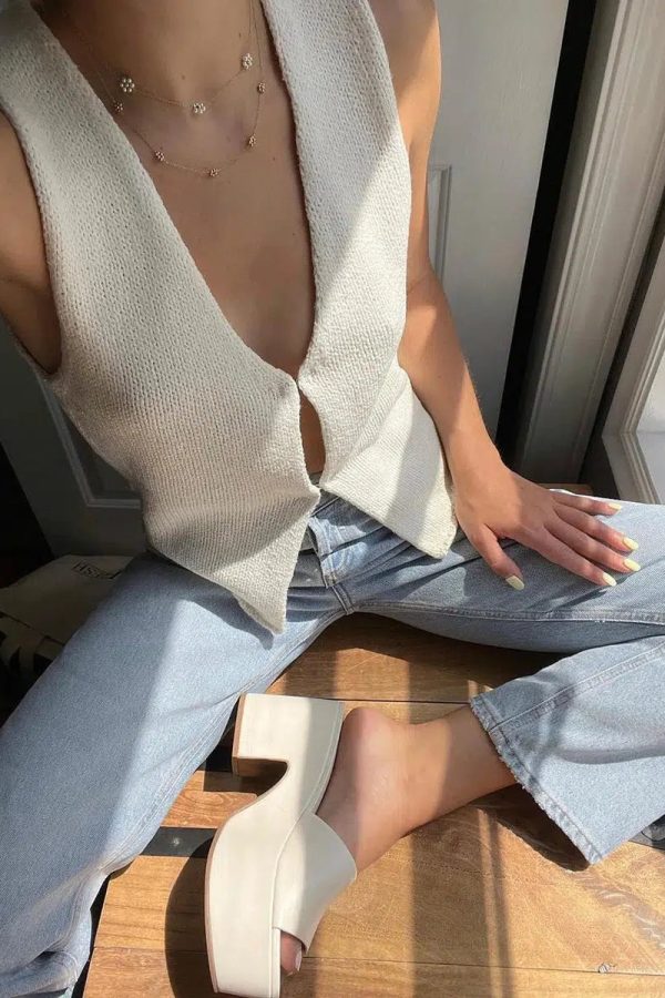 Open Front Knitted Cardigan Vest