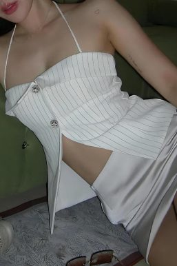 Open Front Striped Shirt Top