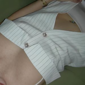 Open Front Striped Shirt Top