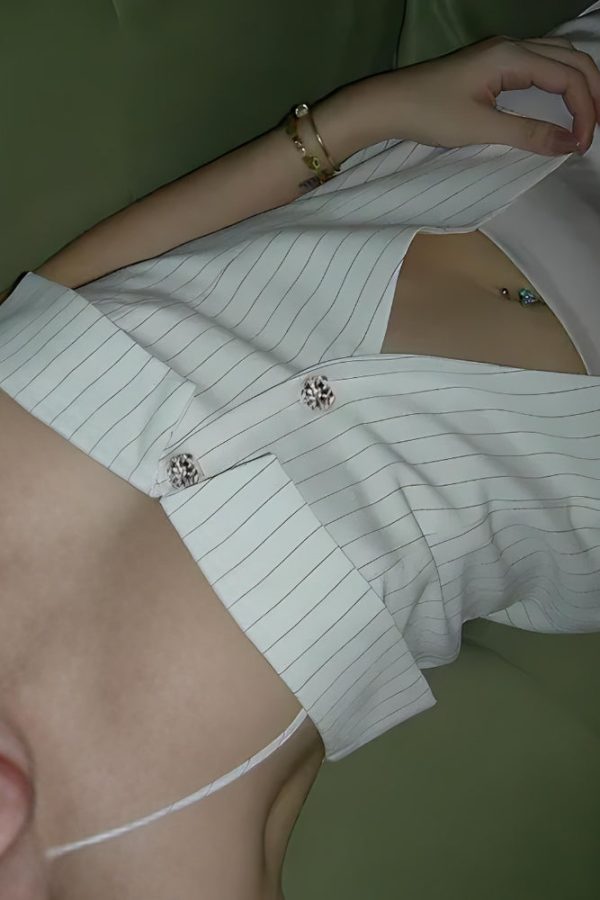 Open Front Striped Shirt Top