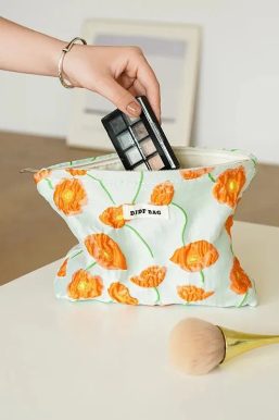 Orange Flowers Makeup Bag
