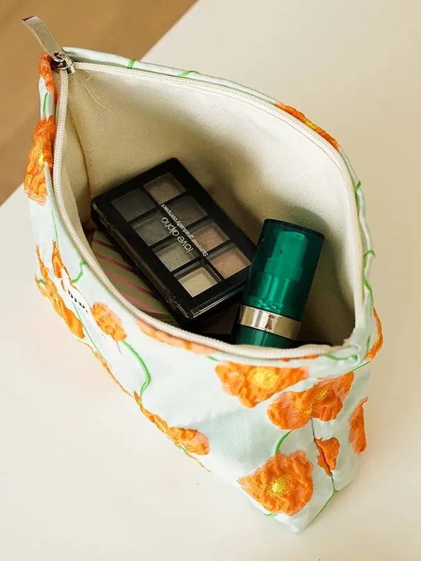 Orange Flowers Makeup Bag