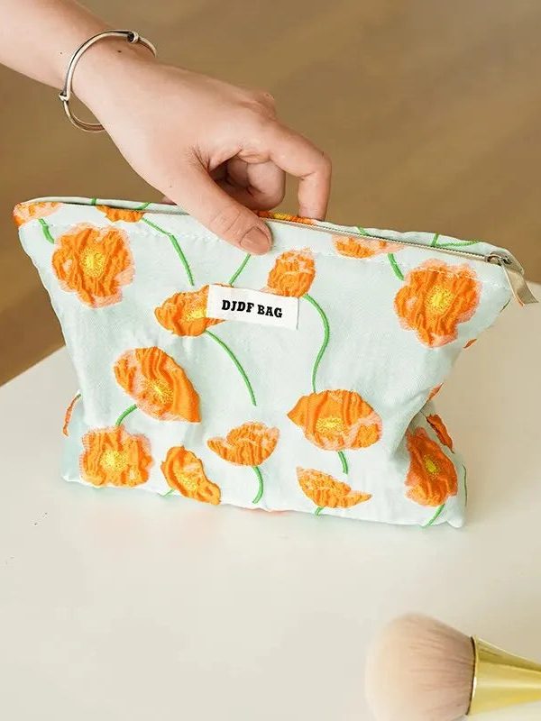Orange Flowers Makeup Bag