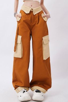 Orange Wide Leg Cargo Pants
