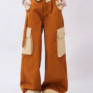 Orange Wide Leg Cargo Pants