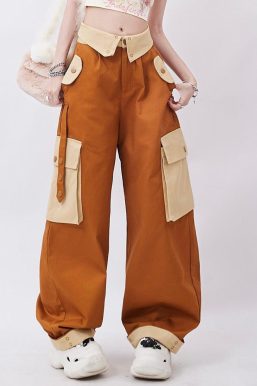 Orange Wide Leg Cargo Pants
