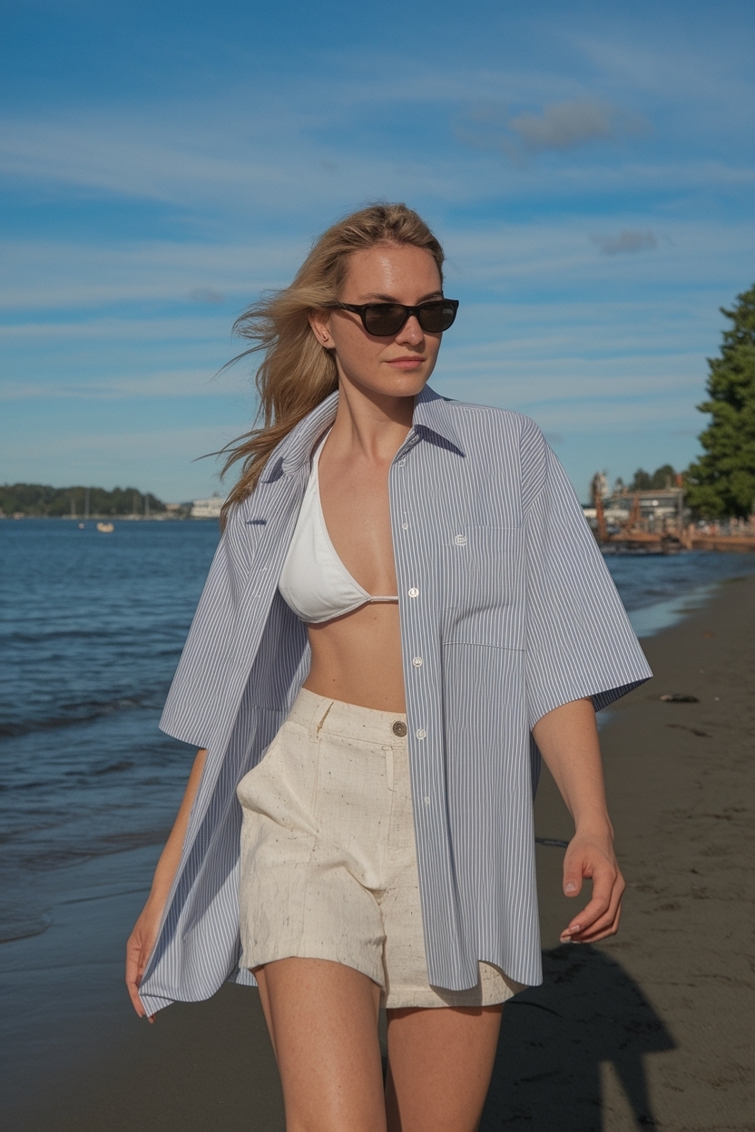 Over Size Shirt Outfit Women Beach: Effortless Style outfit idea