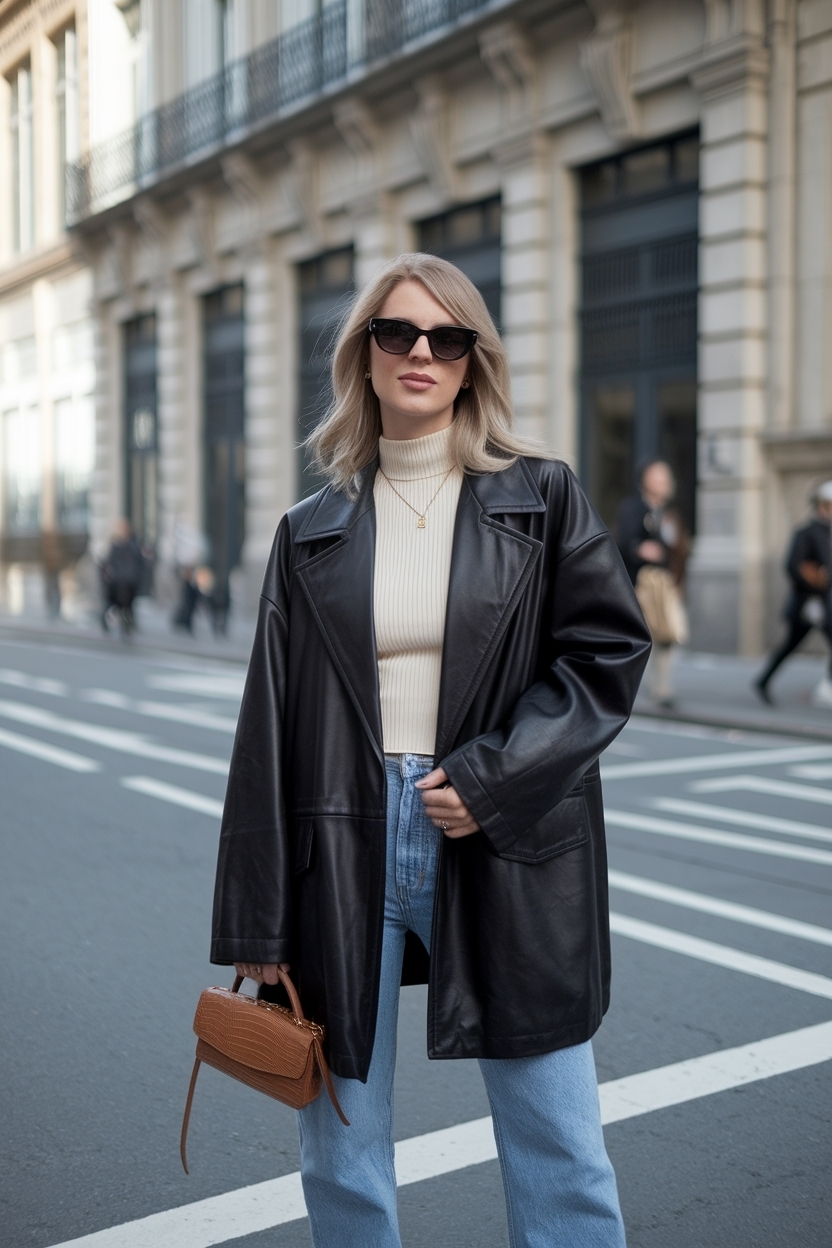 Oversized Leather Jacket Outfit Women for Fashion Forward Style outfit idea