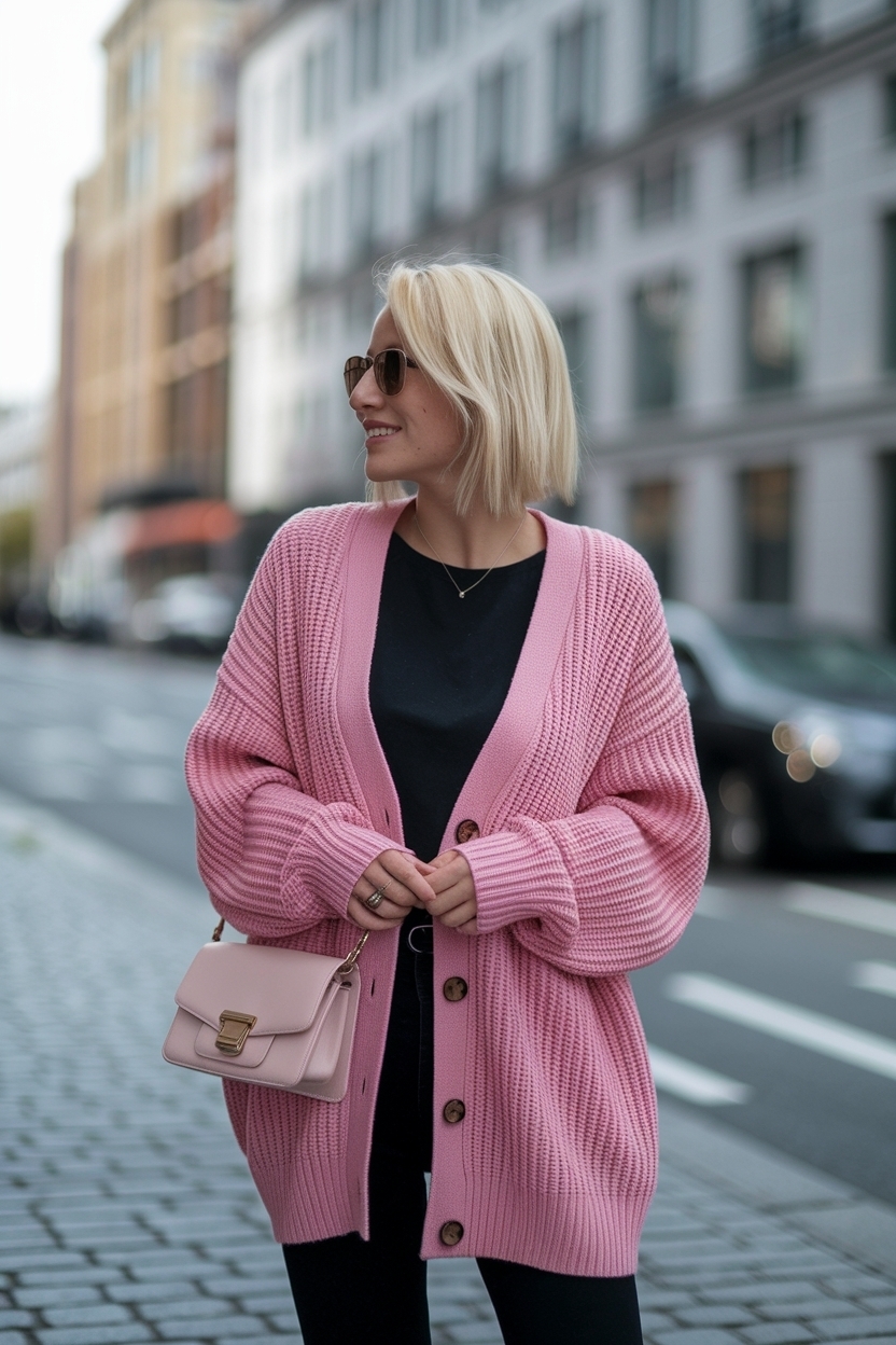 Oversize Cardigan Outfit Women Pink for Bold Statements outfit idea