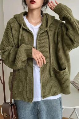 Oversized Knitted Hooded Cardigan