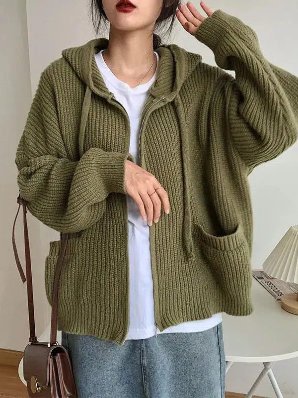Oversized Knitted Hooded Cardigan