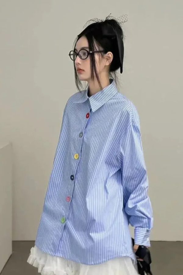 Oversized Stripe Button-Up Shirt