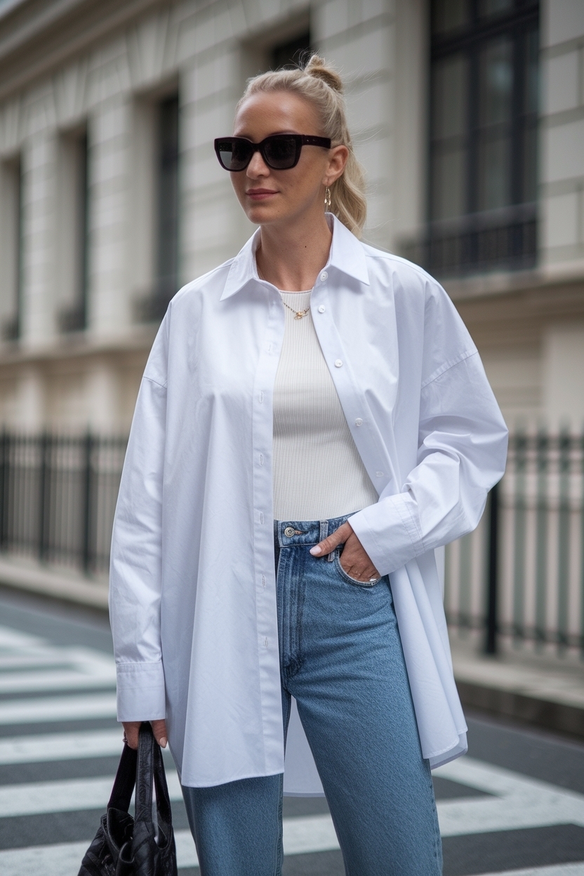 Oversized Shirt and Jeans Outfit Women: Effortless Fashion outfit idea