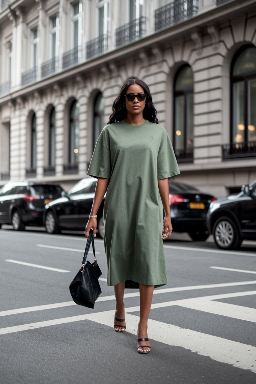 Oversized T Shirt Dress Outfit Black Women: Casual Chic Style outfit idea