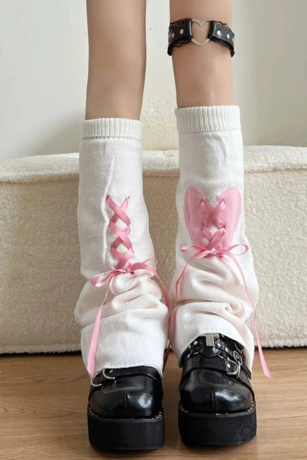 Pastel Goth Broken Heart Lace Up Leg Warmers