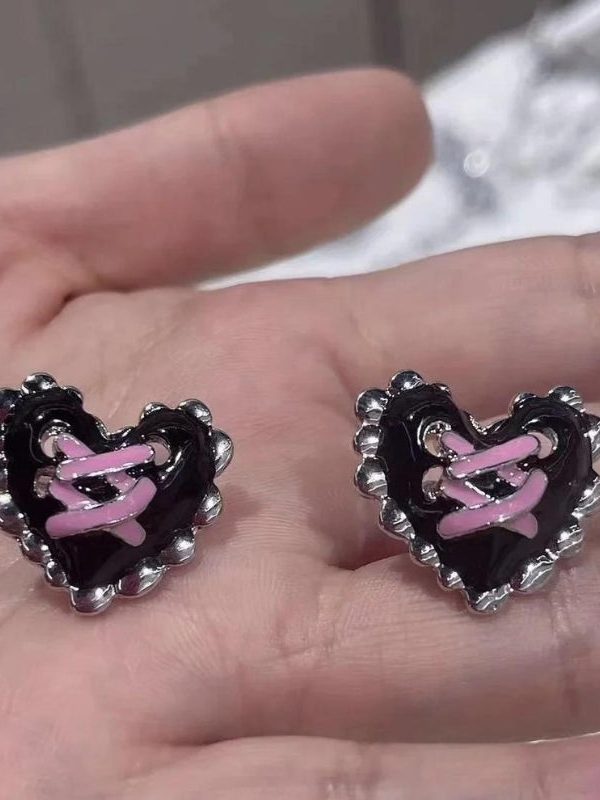 Pastel Goth Corset Heart Earrings