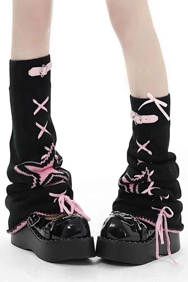 Pastel Goth Lace Up Belted Leg Warmers