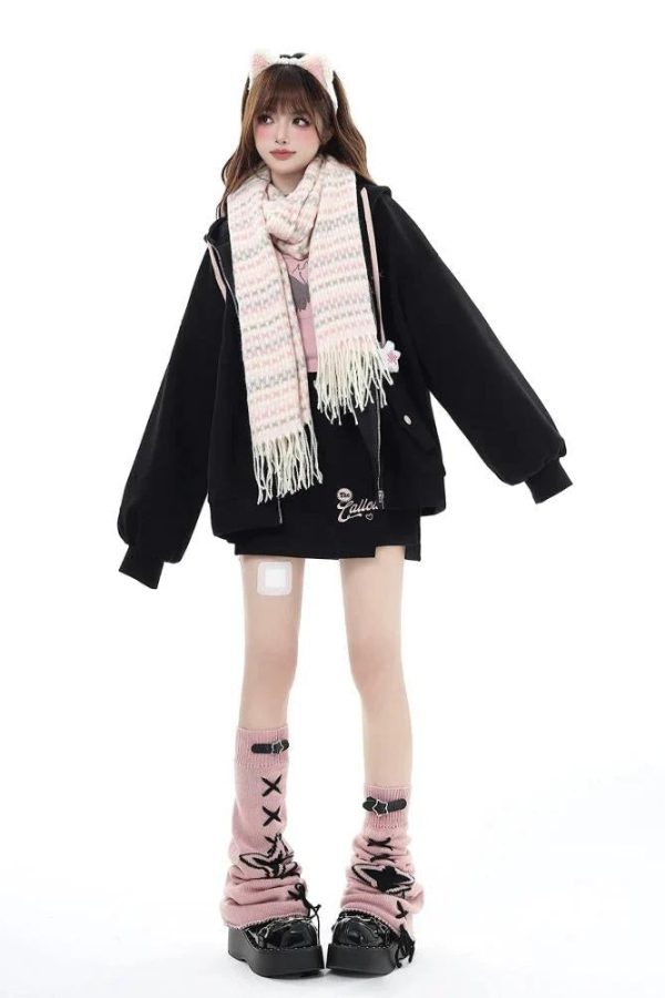 Pastel Goth Lace Up Belted Leg Warmers