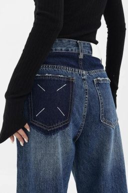 Patch Pocket Straight Leg Denim Jeans