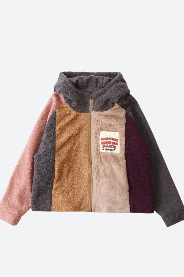 Patchwork Fluffy Hoodie Jacket