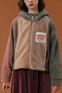 Patchwork Fluffy Hoodie Jacket