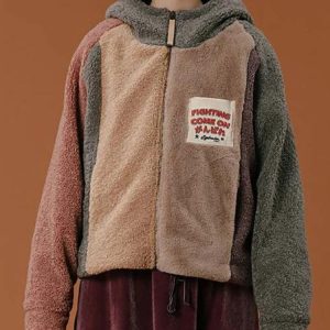 Patchwork Fluffy Hoodie Jacket