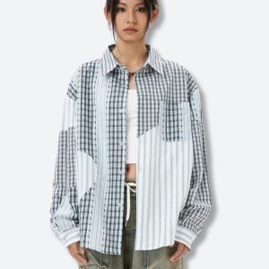 Patchwork Striped & Plaid Shirt