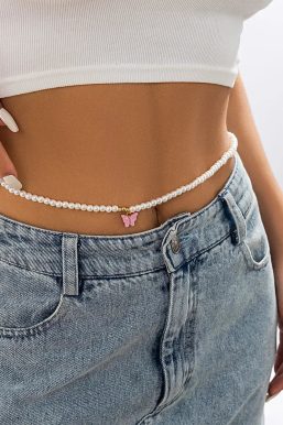 Pearl Belly Chain With Butterfly Pendant