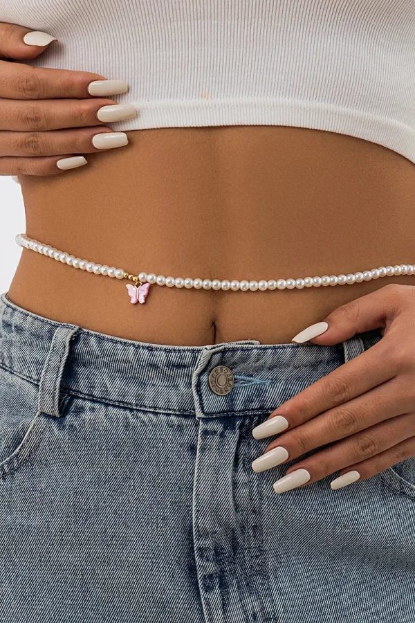 Pearl Belly Chain With Butterfly Pendant