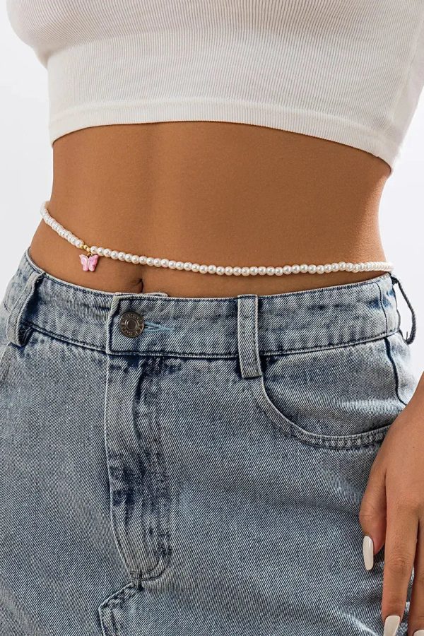 Pearl Belly Chain With Butterfly Pendant