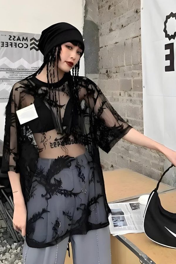 Pegasus Embroidered Sheer Top