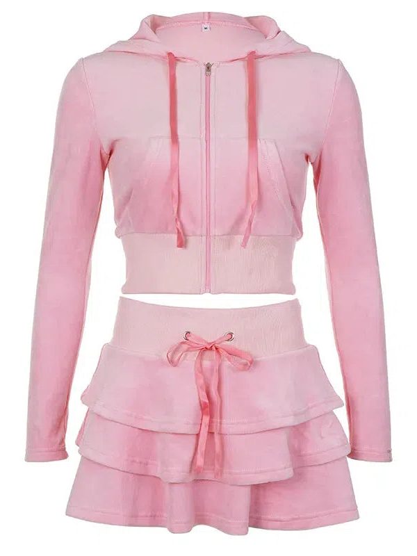 Pink Aesthetic Skirt & Hoodie Two Piece Set