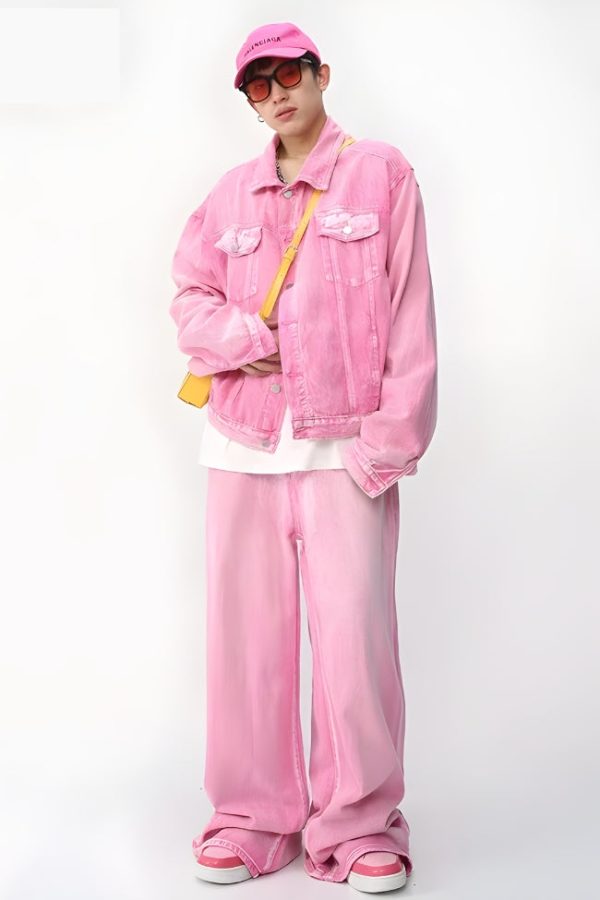 Pink Denim Jacket & Pants Two Piece Set