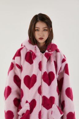 Pink Heart Pattern Hooded Jacket