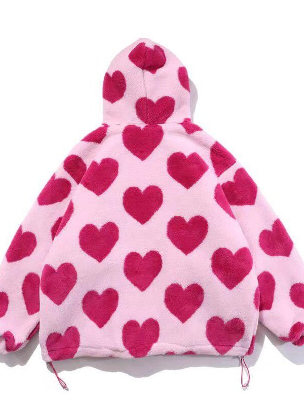 Pink Heart Pattern Hooded Jacket