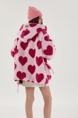 Pink Heart Pattern Hooded Jacket